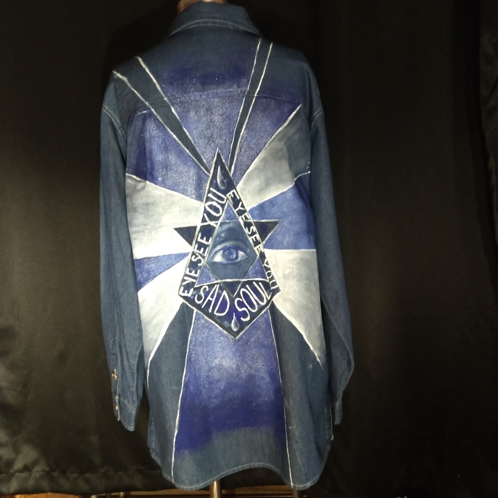 Hand painted long denim shirt